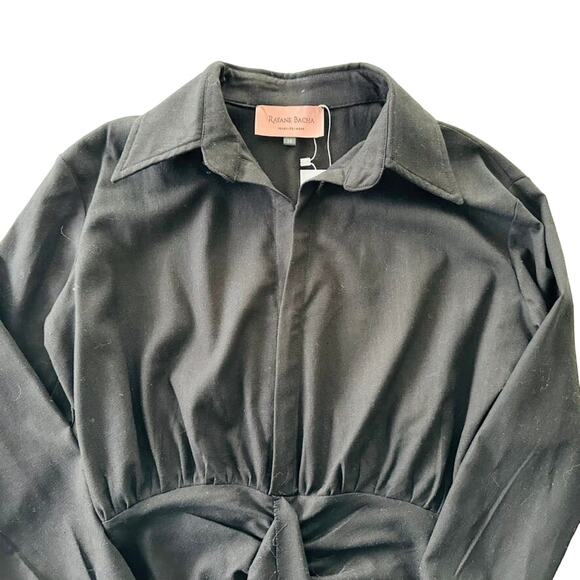 Rayana Bacha Ipanema Mini Dress Black Size 36 NEW Long Sleeve Draped Front - Picture 4 of 9